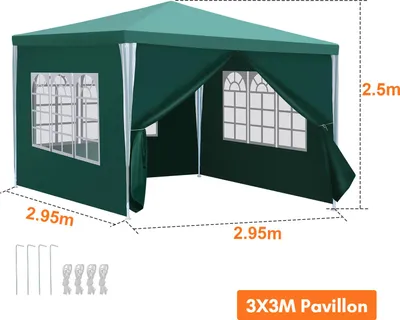 Zdjęcie produktu dla Altana Jayseuw 3x3 m, namiot ogrodowy, wodoodporny, z ochroną przed promieniowaniem UV, z 3 ściankami bocznymi i 1 wejściem, do ogrodu, na taras, na uroczystości i imprezy, kolor zielony