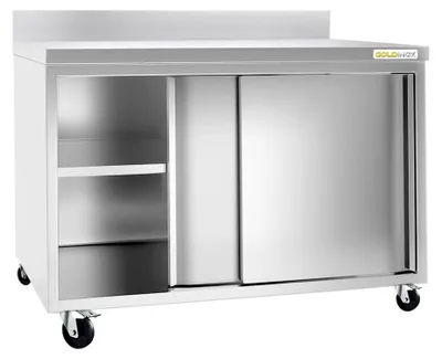 Imagen del producto de Mueble bajo de acero inoxidable, 1800 x 600 mm, con ruedas de alta calidad - GOLDINOX