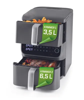 Obrázok produktu pre GOURMETmaxx FryUp Vertikálna dvojkomorová teplovzdušná fritéza MultiSize - 10 litrov