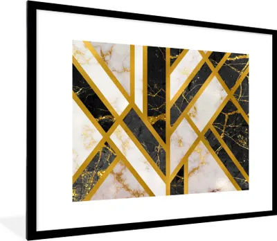 Produktbild von MuchoWow® Gerahmtes Poster Marmor - Gold - Luxus 80x60 cm - Poster mit Schwarzem Bilderrahmen Wandposter Rahmen Foto Bilder - Schlafzimmer-Dekorationen - Fotoposter