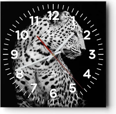 Produktbild von Wanduhr - Quadrat - Glasuhr - Leopard Panther Katze - 30x30cm - Schleichendes Uhrwerk - Lautlos - zum Aufhängen bereit - Dekoration Modern - Wanddekoration aus Glas - C4AC30x30-4919
