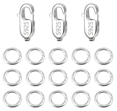 Schmuckverschluss-Set 23-tlg., Sterlingsilber 925, Karabiner, offene Ringe 5 mm
