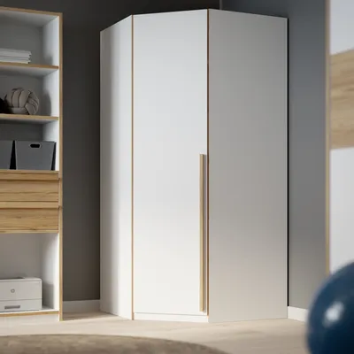 Produktbild von Eckkleiderschrank >SMARTROOM< in Weiss / Catania Eiche - 94,1x215x94,1 (BxHxT)