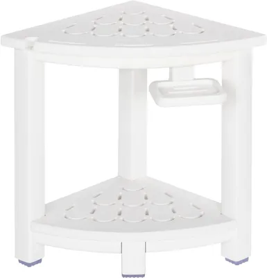 Image de Siège de douche - Effet bois - HDPE - Antidérapant - Charge 150 kg - Blanc