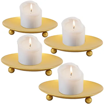 4 goldene Kerzenhalter aus Eisen für Stumpenkerzen, 9 cm