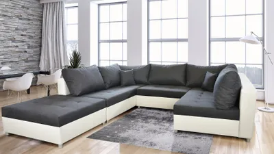 Produktbild von Wohnlandschaft Sofa ANDRO mit Schlaffunktion Weiss-Dunkelgrau / Speed