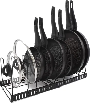 Produktbild von Joejis Topfdeckelhalter Pfannenhalter für Schrank Schublade, Deckelhalter Küche, 9 Verstellbare Fächer Topf Organizer, Erweiterbarer Pfannenorganizer als Pfannen Aufbewahrung