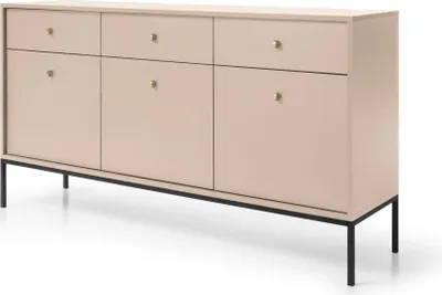 Obrázek produktu pro Příborník 150 cm Monti - komoda, obývací pokoj, kovové nohy 18 cm, komoda se 3 dvířky (béžová + černá)