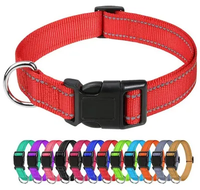 Image de Collier pour chien, réglable, en nylon, rouge, taille M (35-50 cm), réfléchissant