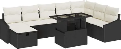 Obrázok produktu pre vidaXL Záhradná sedacia súprava s vankúšmi 9 ks Black Poly Rattan