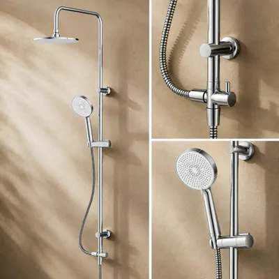 Produktbild von Duschsystem mit Regendusche Duschgarnitur mit Kopfbrause & Handbrause 5 Strahlarten Duschstange Duschset mit Schlauch AM.PM Play F078Y000