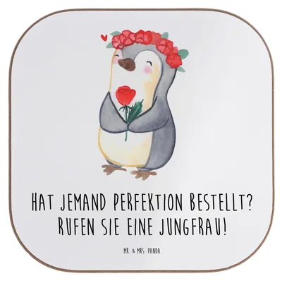 Produktbild von Mr. & Mrs. Panda Untersetzer für Gläser Jungfrau Perfektion - Weiß - Geschenk, Geschenke Sternzeichen, Getränkeuntersetzer, Tassen, Strukturiertheit, Tassenuntersetzer
