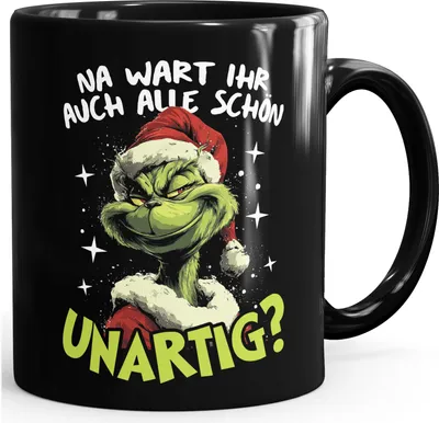 Produktbild von Tasse Weihnachten Aufdruck Weihnachtsmuffel Spruch Wart ihr unartig Geschenkidee MoonWorks®