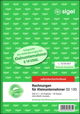 A green background covered in repeating 'sigel' text, with a product description and branding in the lower section.