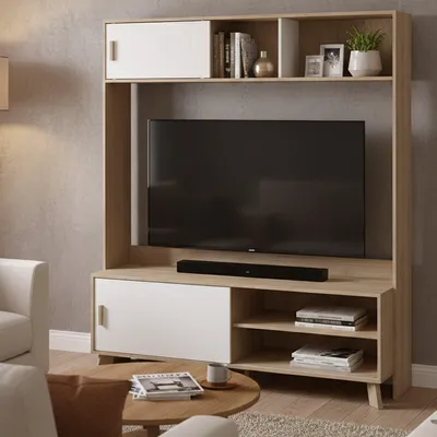 Image de Nicosie - Meuble TV, 159x48x181h cm Chêne Marron, 4 Étagères