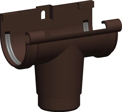 Produktbild von Dachrinne Halbrund 60mm Einzelteile | Rinnenstutzen Stutzen Braun | Kunststoff PVC Fallrohr DN60 | Gartenhaus Carport Terasse