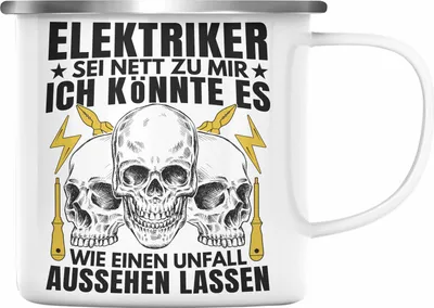 Produktbild von Trendation - Elektriker Emaille Tasse Geschenk Elektromeister Lustiger Spruch Männer Geschenkidee Wie Ein Unfall Aussehen Lassen (Silber)
