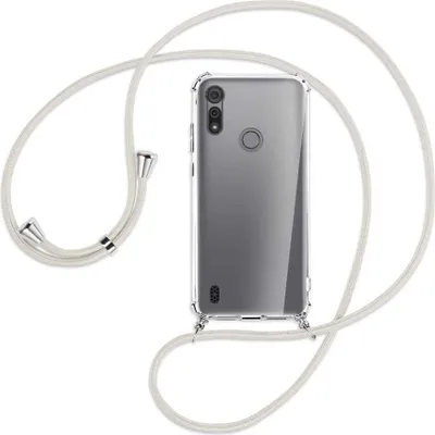 Produktbild von Handykette Backcover-Schutzhülle mit Band (Metall silberfarben) für Motorola Moto E6s - broken white