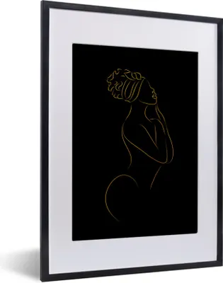 Produktbild von MuchoWow® Gerahmtes Poster Frau - Gold - Schwarz - Strichzeichnung 30x40 cm - Poster mit Schwarzem Bilderrahmen Wandposter Rahmen Foto Bilder - Wandposter Schlafzimmer