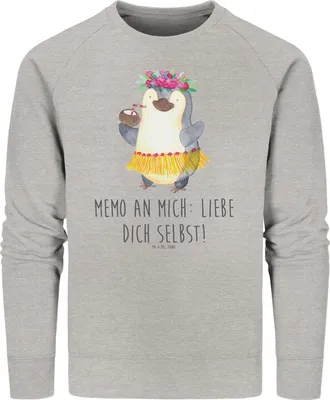 Produktbild von Mr. & Mrs. Panda Baumwoll Sweatshirt Pinguin Kokosnuss Größe XL - Heather Grey - Geschenk, Aloha, Pulli, Pullover, Sweater, Urlaub, Hawaii, Nachhaltiger