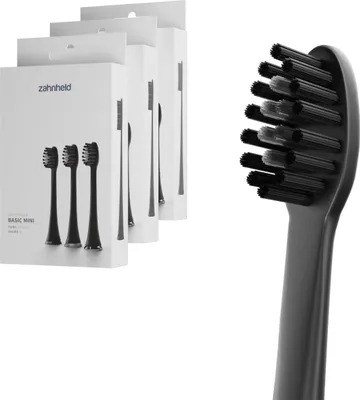 Produktbild von Zahnheld Bürstenkopf Ersatzbürsten Basic Mini - ideal für Gero Schallzahnbürste, 9 Stück, Schwarz, kleine Wechselköpfe, für Kinder geeignet