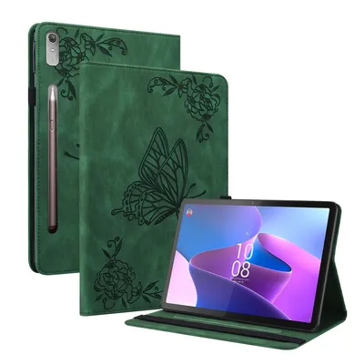 Obrázek produktu pro Pro Lenovo Tab P12 12,7 – pouzdro z umělé kůže se vzorem motýlů, zelené