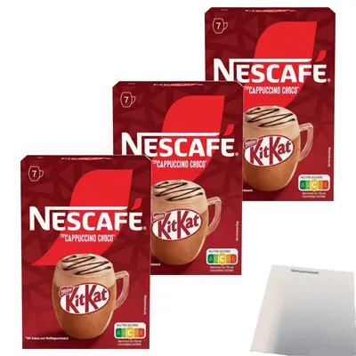 Produktbild von Nescafe Cappuccino Choco KitKat 7 Stück 3er Pack (21x21g Packung) + usy Block