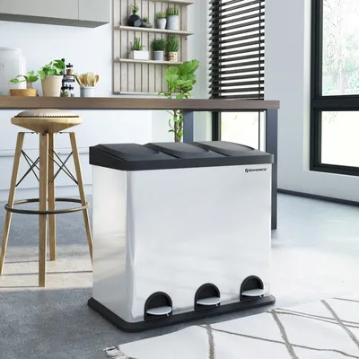 Produktbild von SONGMICS Mülleimer 54L Treteimer 3 x 18L Edelstahl Abfalleimer mit Inneneimer Trennsysteme LTB54L