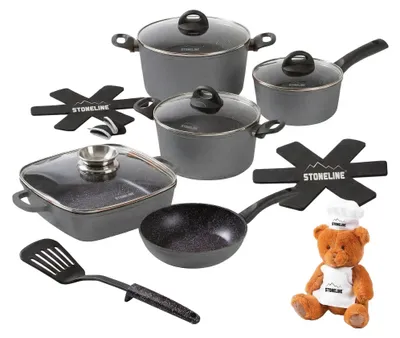 Produktbild von STONELINE® Kochgeschirr-Set 15-teilig 18/20/24 | mit Deckeln - Grau