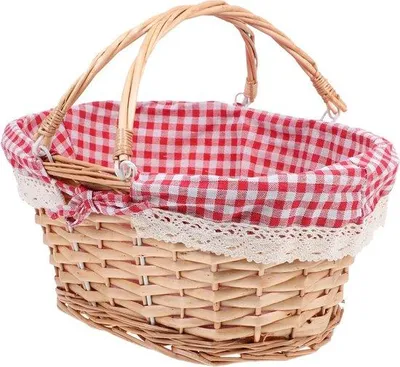 Produktbild von Unyqoos® Rattan-Picknickkorb – geflochtener Aufbewahrungskorb mit Futter und Tragegriff, Obst-, Einkaufs- und Dekokorb für Picknick, Camping & Hochzeit