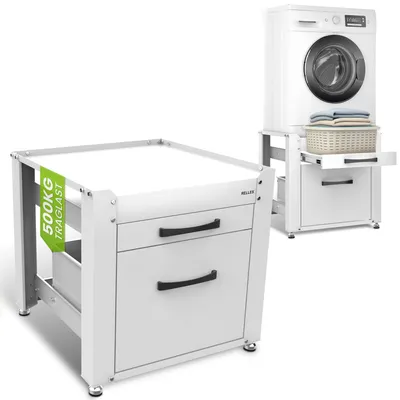 Produktbild von RELLES Untergestell mit Schublade und Ablage, 500 kg Tragkraft, Unterbau aus Stahl, 62x62x57,5 cm (LxBxH), Podest für Waschmaschine und Trockner, Unte