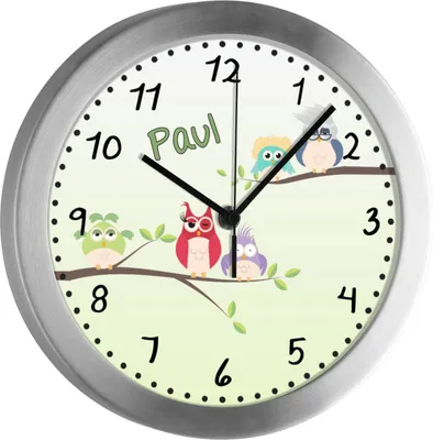 Produktbild von Kinderzimmer Funkwanduhr, Funkuhr Wanduhr Kinder, Eulenfamilie 25 cm