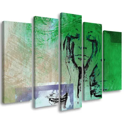 Produktbild von 5-teiliges leinwandbild frau abstraktion grün 150x100 cm Feeby grün wandbild bereit zum aufhängen