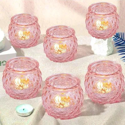 Productafbeelding van Unyqoos® Set van 12 roze glazen theelichthouders, diameter 5,5 cm – decoratieve houders voor theelichthouders en kaarsen, romantische tafeldecoratie
