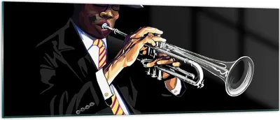 Produktbild von Bilder auf glas - Jazz Musik Musiker - 140x50cm - Glasbilder - Wandbilder - Kunstdruck - zum Aufhängen bereit - Wanddekoration aus Glas - Glas Bilder - Wandbild auf Glas - Einteilig - GAB140x50-3588