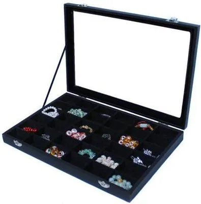 Produktbild von Schmuckkasten Schmucklade Schaukasten Schmuckdisplay Glasdeckel mit 36 Fächern schwarz