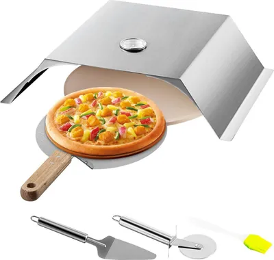Immagine prodotto di Kit forno per pizza, forno per pizza in acciaio inossidabile, kit per pizza per la maggior parte dei barbecue a carbonella da 22", kit forno per pizza con camera per pizza, pietra per pizza rotonda da 13", pala per pizza da 10 x 11,8 pollici