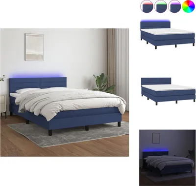 Produktbild von vidaXL Boxspringbett mit Matratze & LED Blau 140x200 cm Stoff -  Betten & Bettgestelle