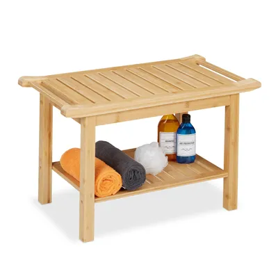 Bambus-Badbank mit Ablage, 45x75x40,5 cm, Sitzhocker für 2