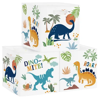 Productafbeelding van Set van 3 opbergboxen met dinosaurusmotieven, geschikt voor speelgoed en kleding