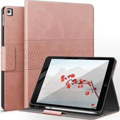 Obrázek produktu pro Pouzdro pro iPad 9,7 palců se slotem na stylus, automatickou funkcí uspávání/probouzení a koženým provedením v růžové barvě