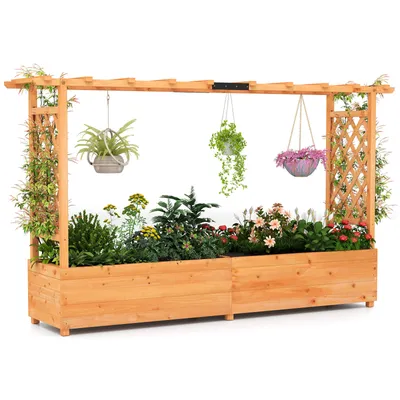 Produktbild von KOMFOTTEU Hochbeet Rankgitter mit Rankhilfe, hängendem Dach, Pflanzkasten Holz 200x44x114cm Orange