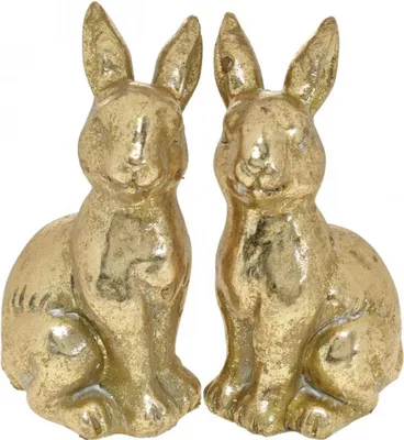 Produktbild von Hase Gold Deko Antik sitzend Nostalgie Osterdeko H12,5cm 2er Set Vintage-Look, 2 Stück