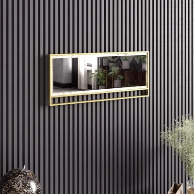 Image de Skye Decor, Polka- Polka SHS, or,blanc, miroir mural, 37,8x90x3 cm, 100% panneau de particules mélaminé
