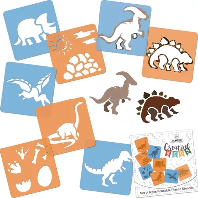 Obrázek produktu pro Šablony na malování pro děti, sada 8 kusů 15x15 cm dinosauři, dětské kreativní kreslící šablony, plastové opakovaně použitelné šablony na malování