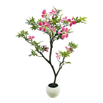 Produktbild von Künstlicher Magnolienbaum 120 cm – Dekorativer Kunstbaum mit rosa Blüten – Pflegefreie Innen- und Außendekoration für Wohnzimmer, Büro und Terrasse