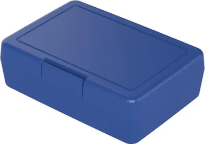 A blue plastic lunchbox with a lid.