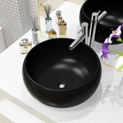 Produktbild von ZMH Waschbecken Keramik Rund Schwarz 40 x 15 cm