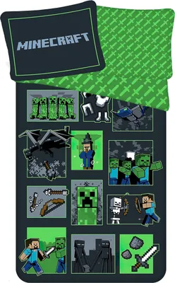 Zdjęcie produktu dla Minecraft dwustronna pościel dziecięca Steve Zombie Skeleton Creeper Enderman Enderdragon Sword and Arrow gra wideo kołdra 140 x 200 cm + poduszka 70 x 90 cm 100% bawełna