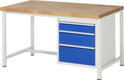 Produktbild von Werkbank mit 3 Schubladen - Teilauszug - 120:1 / 180:1 / 240:1 - 840 x 1.500 x 900 mm (HxBxT) - Traglast 1.250 kg - Buche